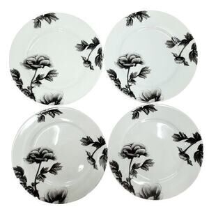 Spode BLACK PEONY 7.5" Salad Plate Set 4Pc Salad Plate Floral Flower 1-3‎